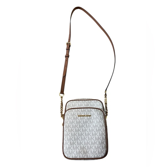 Michael Kors Cream and Brown Crossbody Flight Bag - Picture 2 of 11